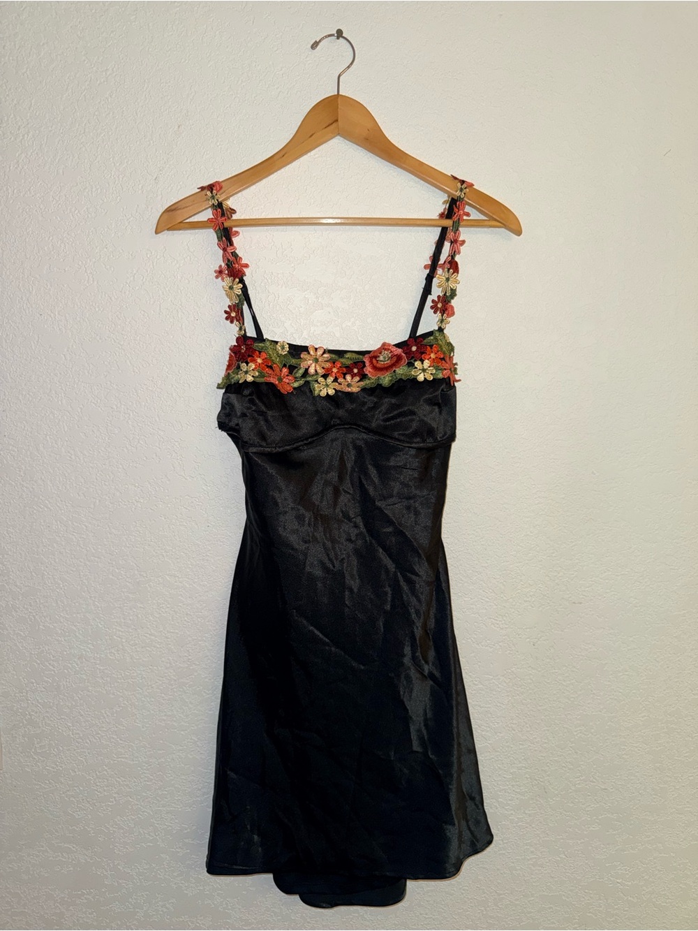 Jessica Simpson Black Mini Dress with Floral Embroidered Straps